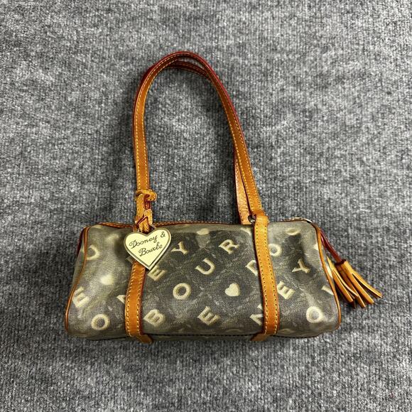 Dooney Bourke Mini Barrel Satchel Brown Logo Canvas Leather Heart Charm Y2K - Picture 1 of 16